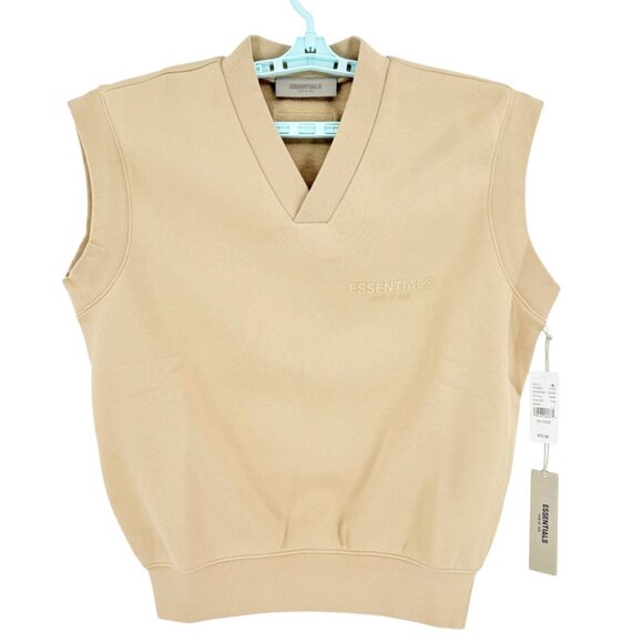 Essentials Fear Of God Unisex Sand V-Neck Sleeveless Vest Sweatshirt Size XS NWT - Picture 1 of 11